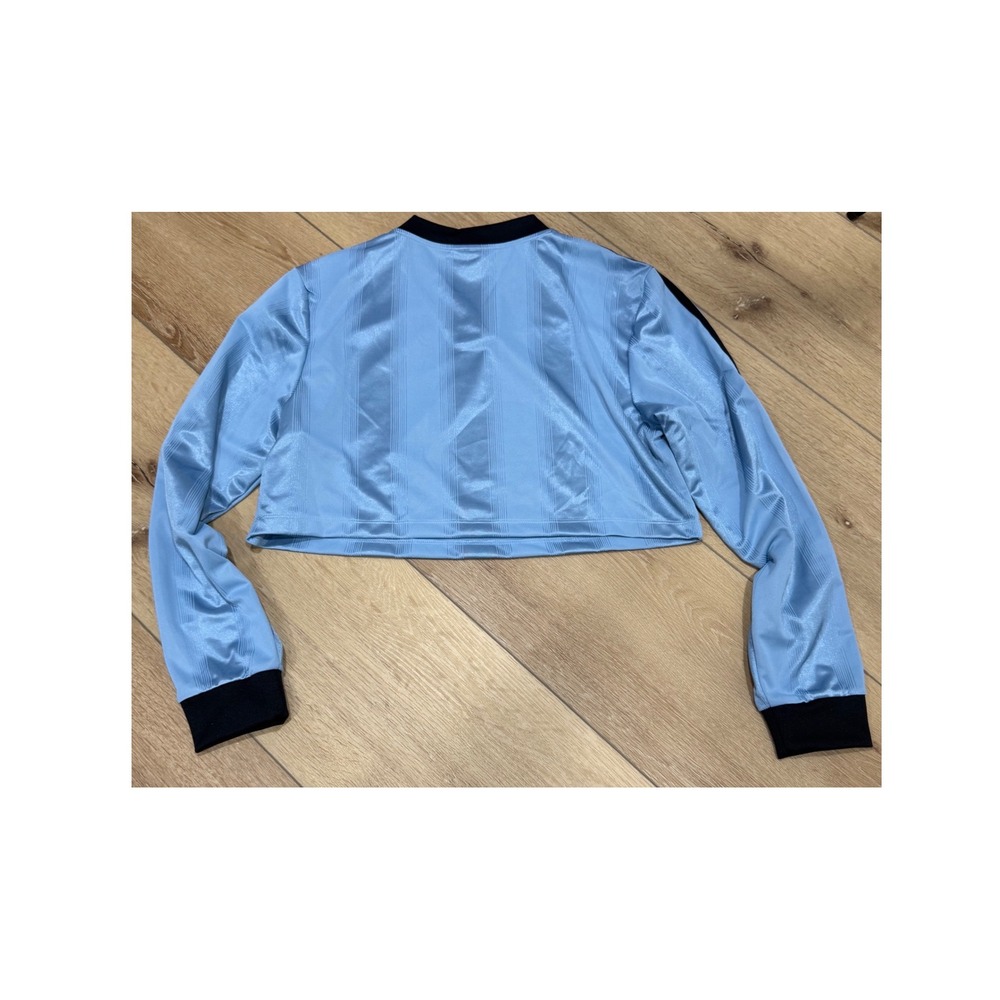 Adidas Originals Womens Jacquard long sleeve Crop Blue Stripe Trefoil Small - Picture 2 of 3